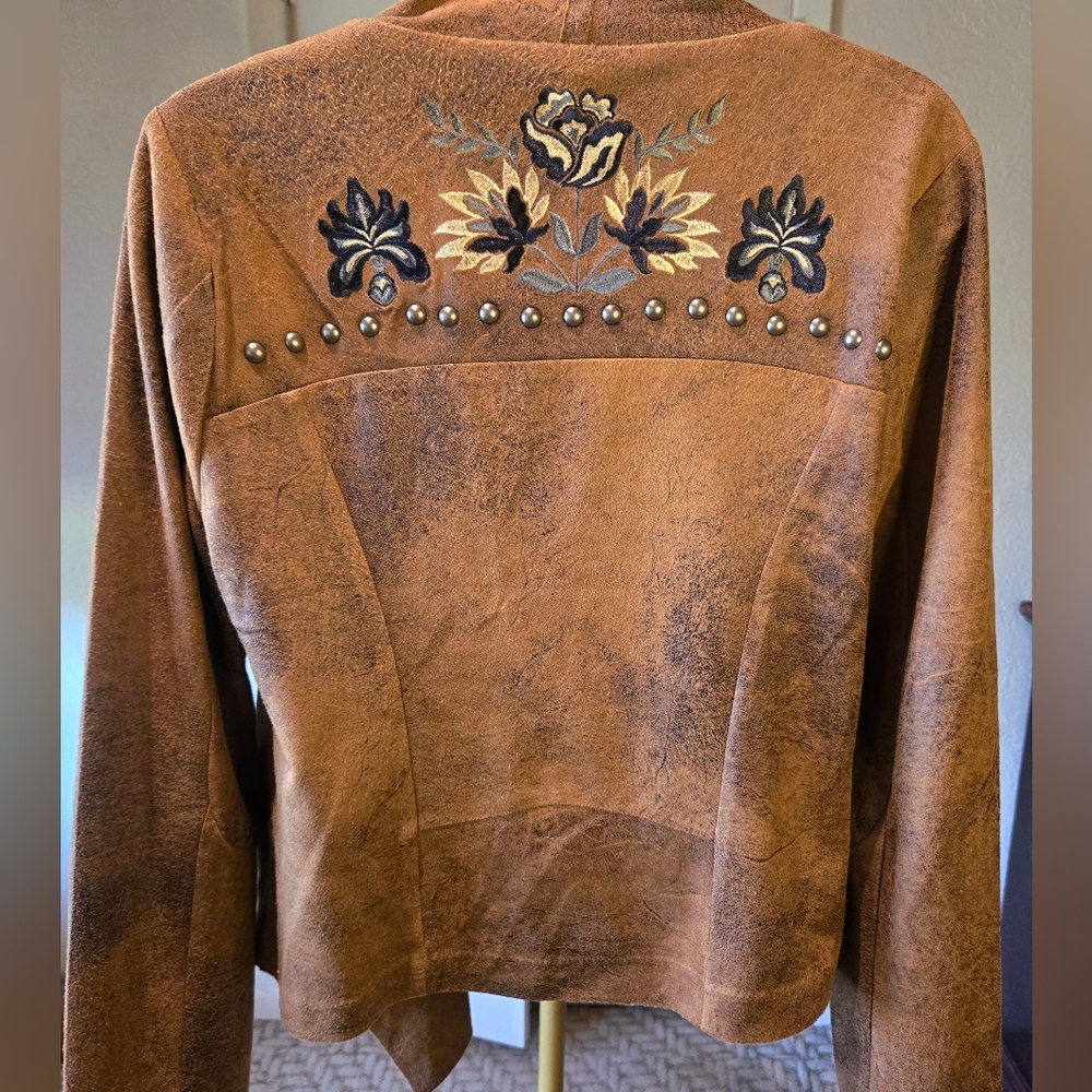 Shyanne Brown Faux Suede Jacket with Floral Embroidery